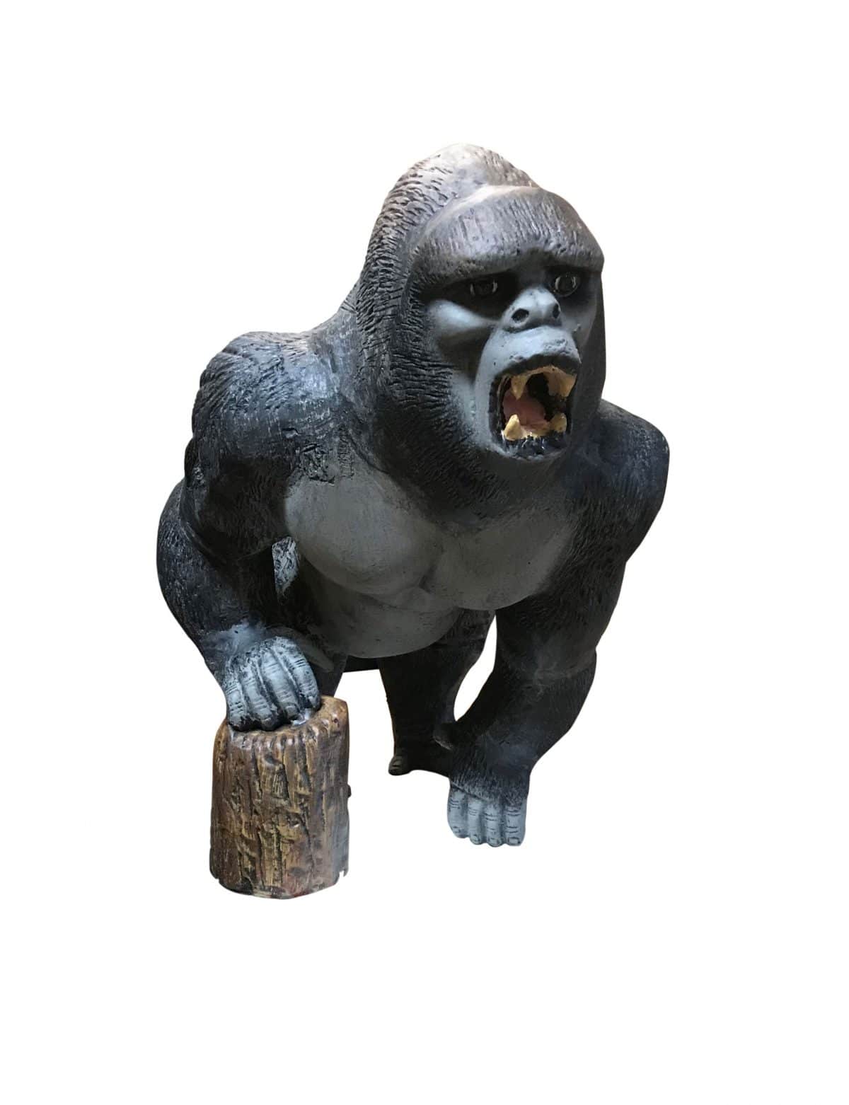 Tall Gorilla 18" with Arm on Stump in Natural Color Aluminum Indoor/Outdoor Statues Aluminum