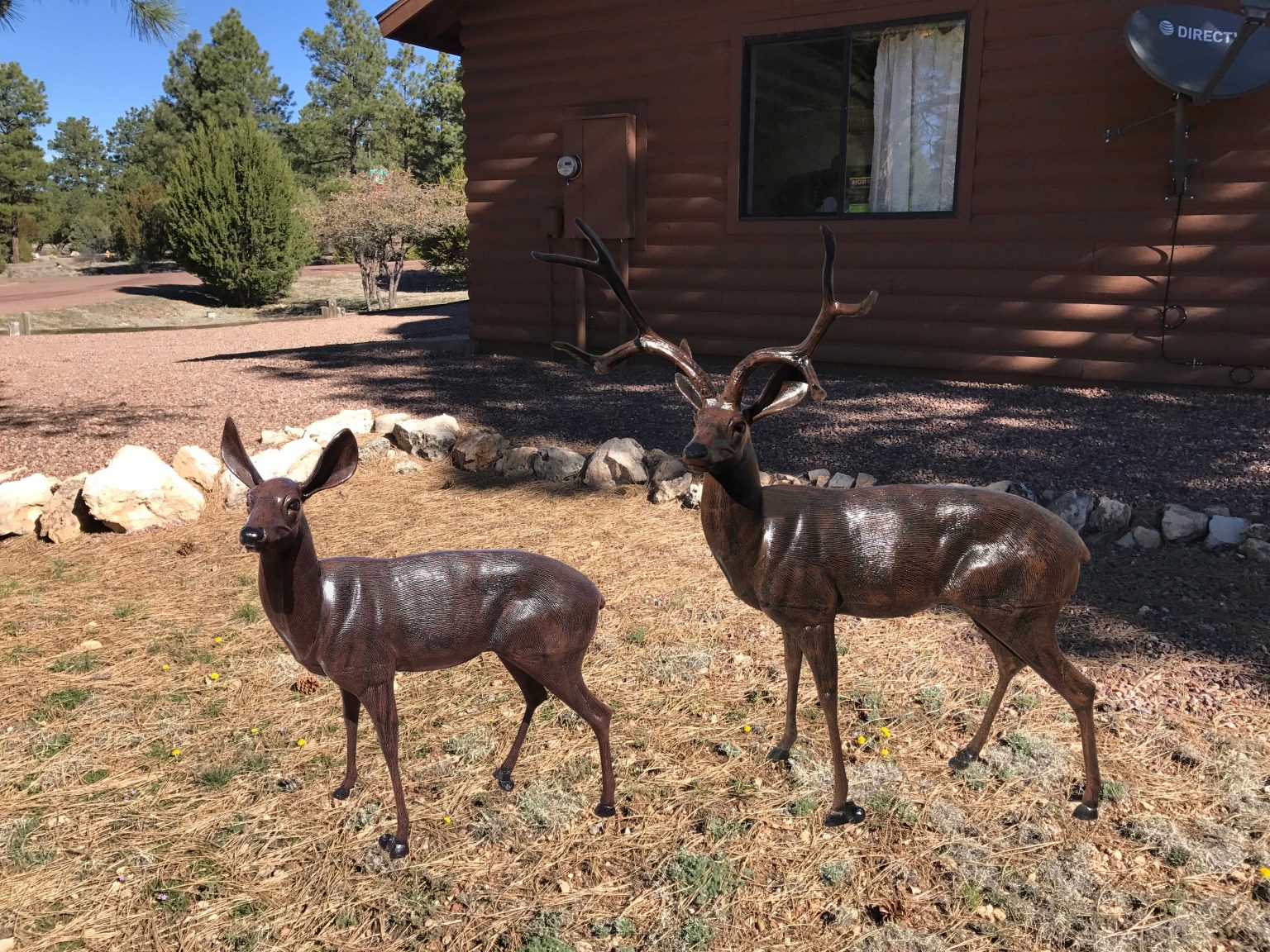 Lovely Pair of Deer Aluminum Garden Statues in Bronze Finished Paint
